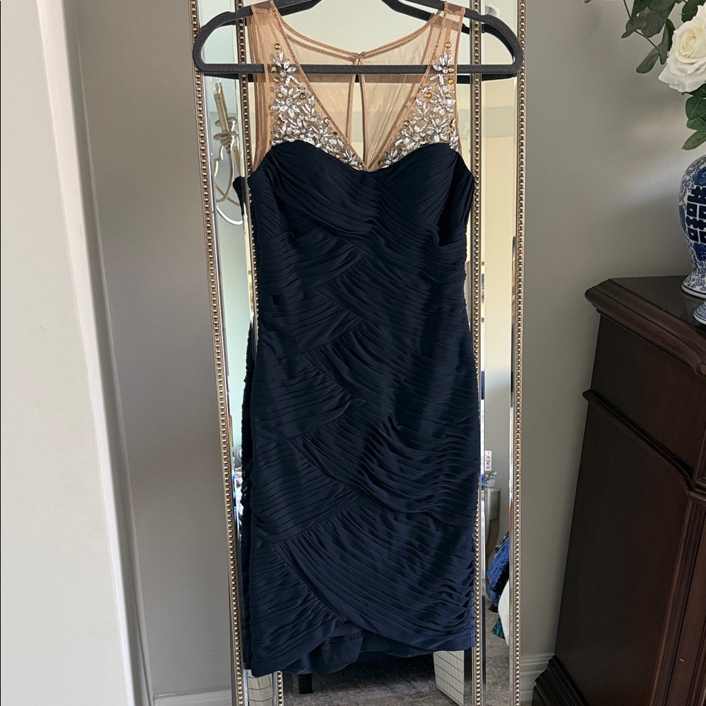 Elegant Navy Evening Dress with Embellished Details